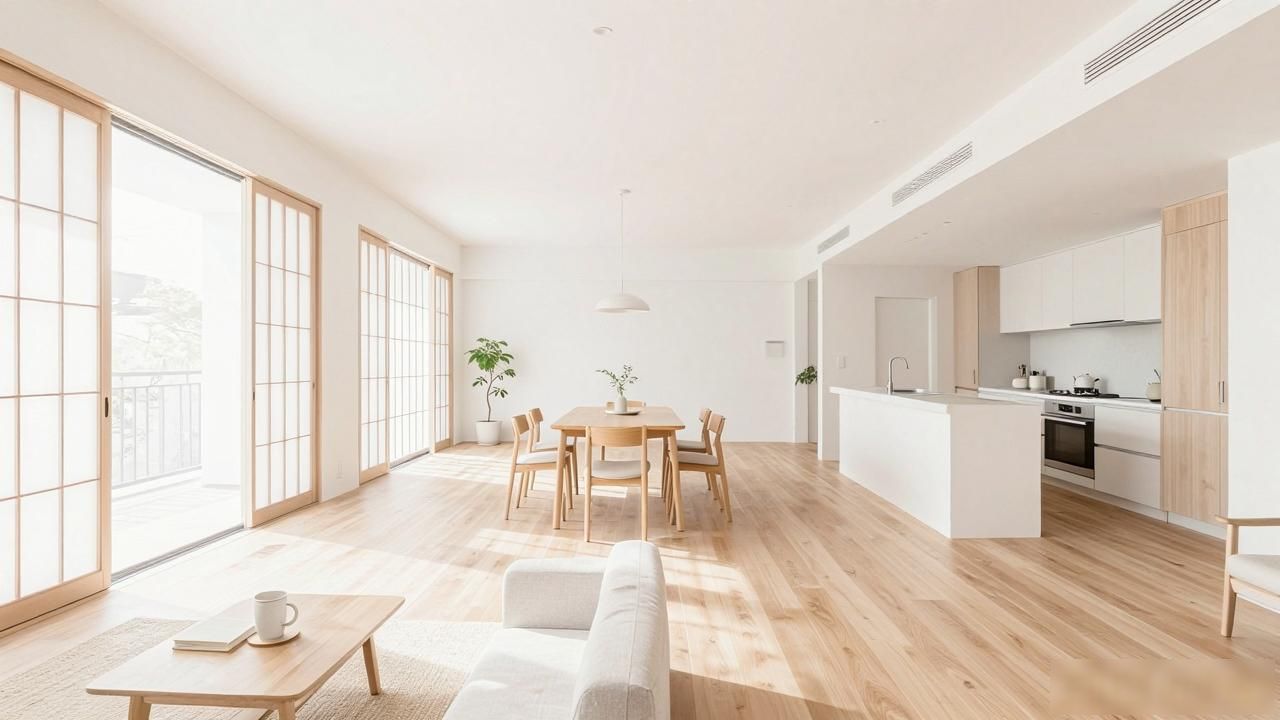日式装修全屋大白墙治愈家居_日式风格装修风格_简约日式LDK设计