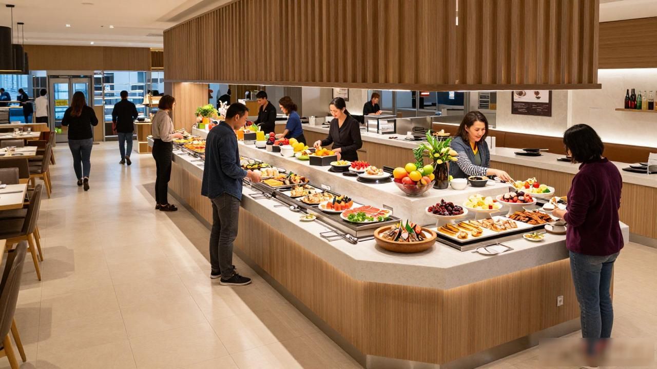 自助餐厅餐台摆放设计_自助餐厅装修风格图片_自助餐厅装修餐台布置技巧