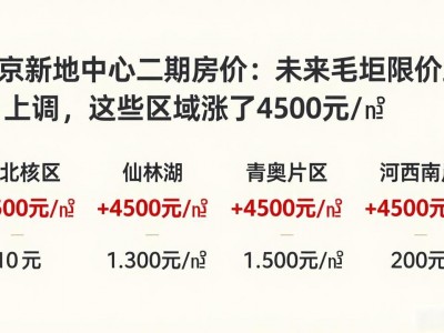 南京新地中心二期房价：未来毛坯限价上调，这些区域涨了4500元/㎡