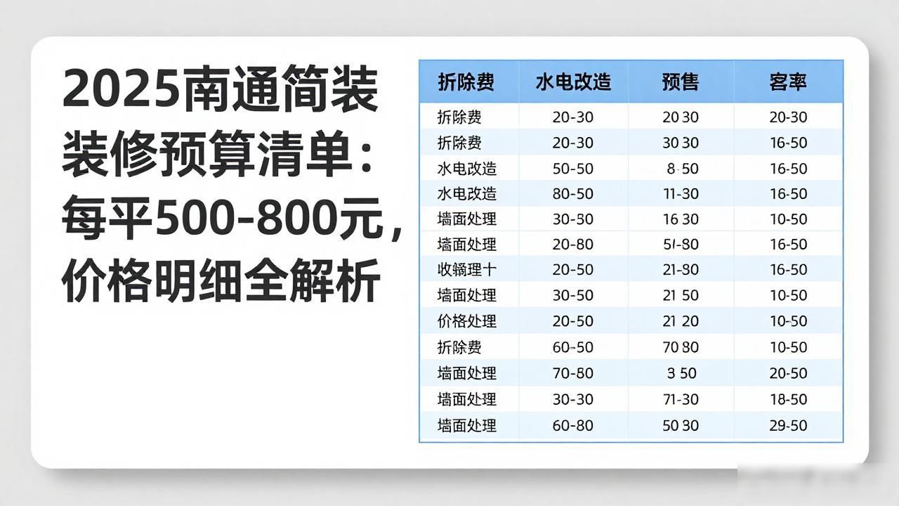 装修预算清单_2025年南通简装装修预算清单_南通简装装修报价单