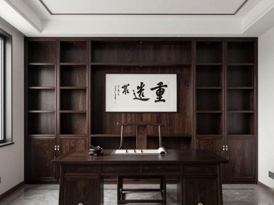 深色新中式装修效果图，沉稳大气不压抑