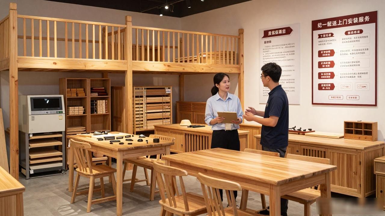 长沙实木家具选购体验_书房装修风格_源氏木语双层家居展厅