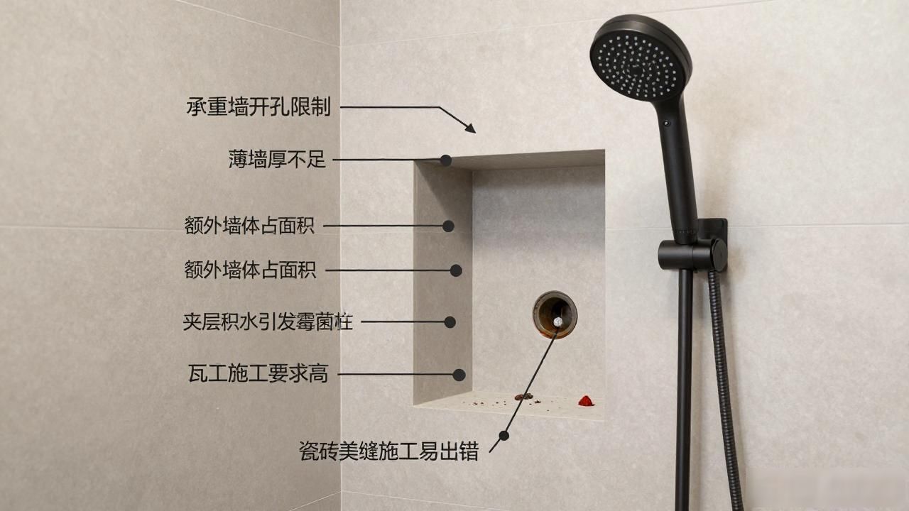 黑色花洒_卫生间壁龛_黑色装修风格效果图